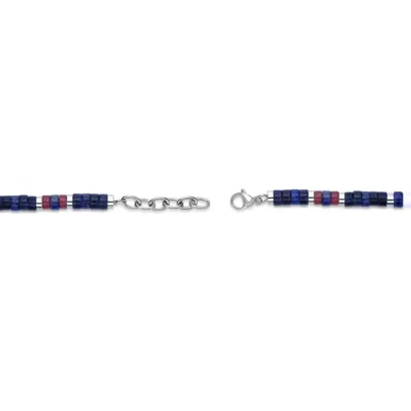Lapis, Howlite, & Red Stone Stainless Steel Bracelet
