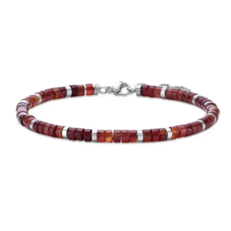 Stainless Steel Bracelet with Red Agate Stone Beads
