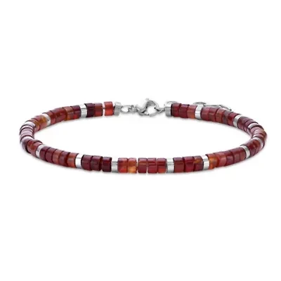 Stainless Steel Bracelet with Red Agate Stone Beads