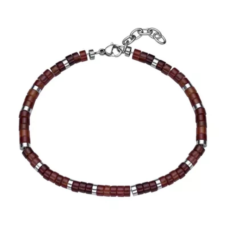 Stainless Steel Bracelet with Red Agate Stone Beads