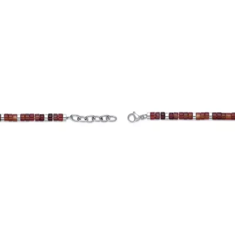 Stainless Steel Bracelet with Red Agate Stone Beads