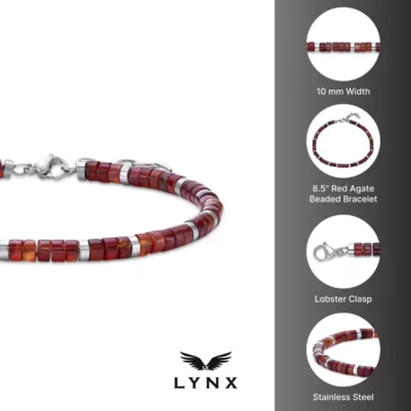 Stainless Steel Bracelet with Red Agate Stone Beads