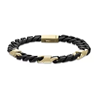 Matte Cuban Chain & Mariner Link Station Bracelet 8mm Black & Goldtone Ion-Plated Stainless Steel