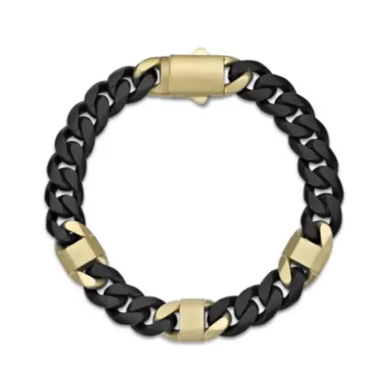 Matte Cuban Chain & Mariner Link Station Bracelet 8mm Black & Goldtone Ion-Plated Stainless Steel