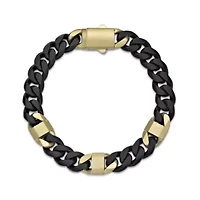 Matte Cuban Chain & Mariner Link Station Bracelet 8mm Black & Goldtone Ion-Plated Stainless Steel