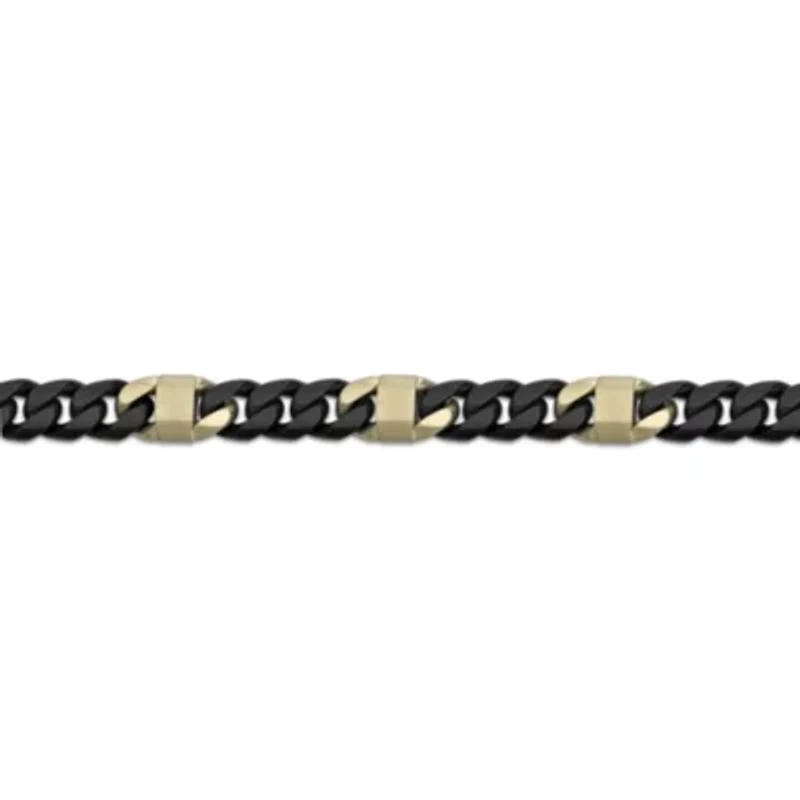 Matte Cuban Chain & Mariner Link Station Bracelet 8mm Black & Goldtone Ion-Plated Stainless Steel