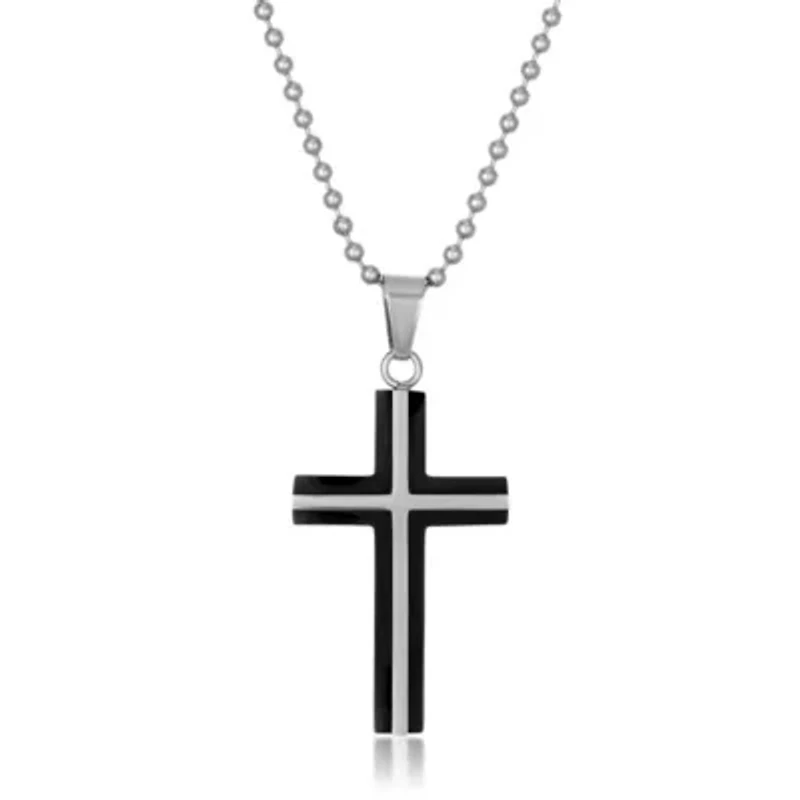 Stainless Steel Cross Pendant with Black Ion Plating