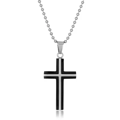 Stainless Steel Cross Pendant with Black Ion Plating
