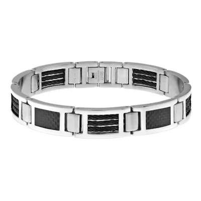 Stainless Steel Bracelet with Carbon Fiber and Black Ion Plating Cable Inlay