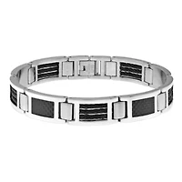 Stainless Steel Bracelet with Carbon Fiber and Black Ion Plating Cable Inlay