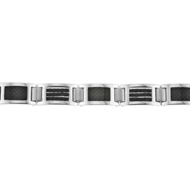 Stainless Steel Bracelet with Carbon Fiber and Black Ion Plating Cable Inlay