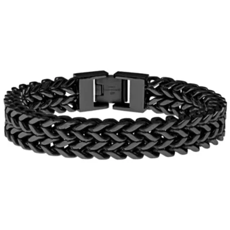 Black Ion-Plated Stainless Steel Wheat Chain Bracelet