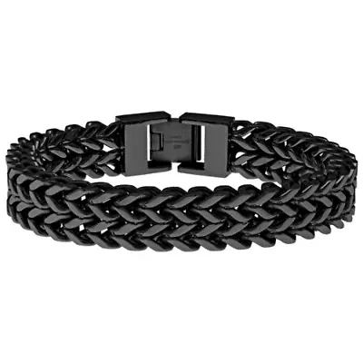 Black Ion-Plated Stainless Steel Wheat Chain Bracelet
