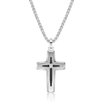 Stainless Steel Cross Pendant with Diamond Accent
