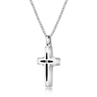 Stainless Steel Cross Pendant with Diamond Accent
