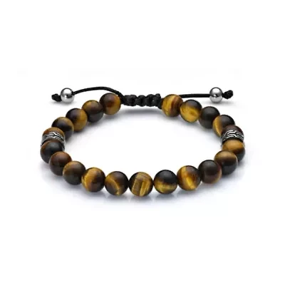 Stainless Steel Bracelet with Tiger Eye Beads