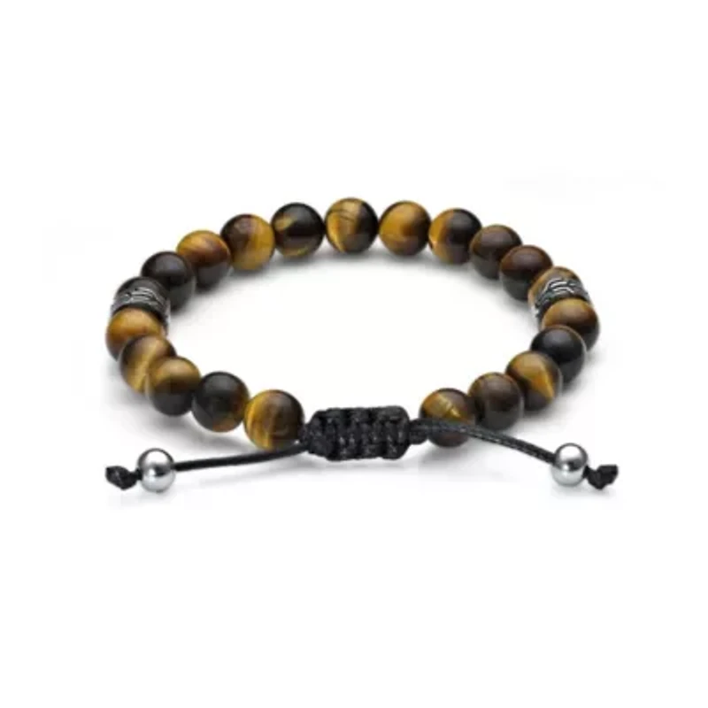 Stainless Steel Bracelet with Tiger Eye Beads