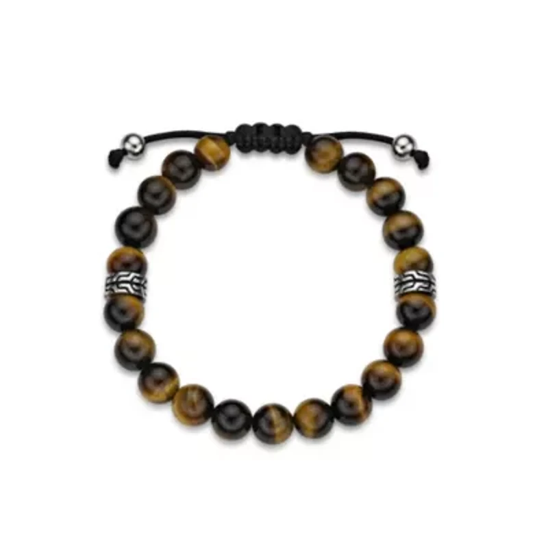 Stainless Steel Bracelet with Tiger Eye Beads