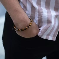 Stainless Steel Bracelet with Tiger Eye Beads