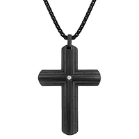 Stainless Steel Cross Pendant with Diamond Accent and Black Ion Plating