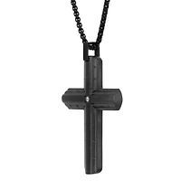 Stainless Steel Cross Pendant with Diamond Accent and Black Ion Plating