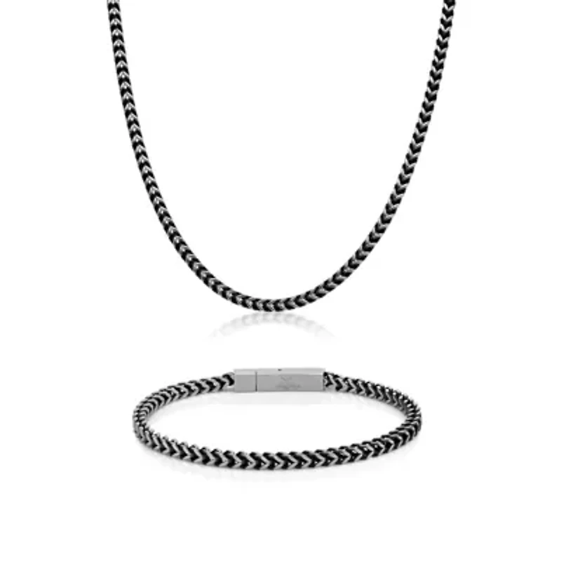 Stainless Steel Foxtail Chain Necklace & Bracelet Set