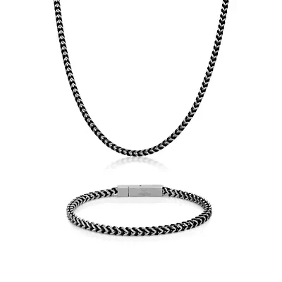 Stainless Steel Foxtail Chain Necklace & Bracelet Set