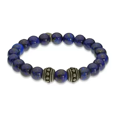 Stainless Steel and Lapis Bead Bracelet