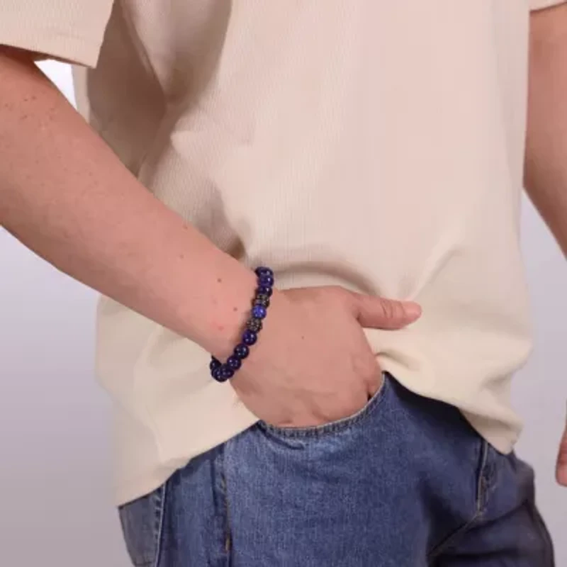 Stainless Steel and Lapis Bead Bracelet