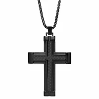 Stainless Steel Cross Pendant with Carbon Fiber and Black Ion Plating