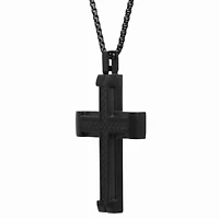 Stainless Steel Cross Pendant with Carbon Fiber and Black Ion Plating
