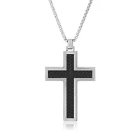 Stainless Steel Cross Pendant with Textured Black Ion Plating