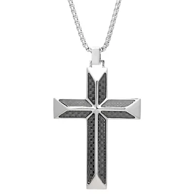 Stainless Steel Cross Pendant with Carbon Fiber