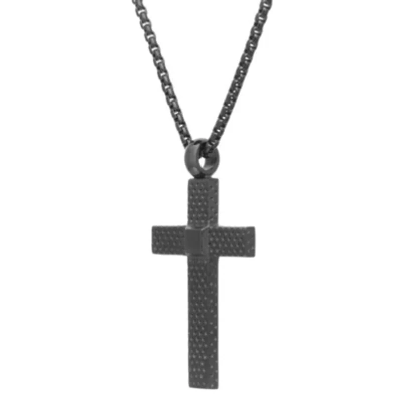 Stainless Steel Cross Pendant with Black Ion Plating