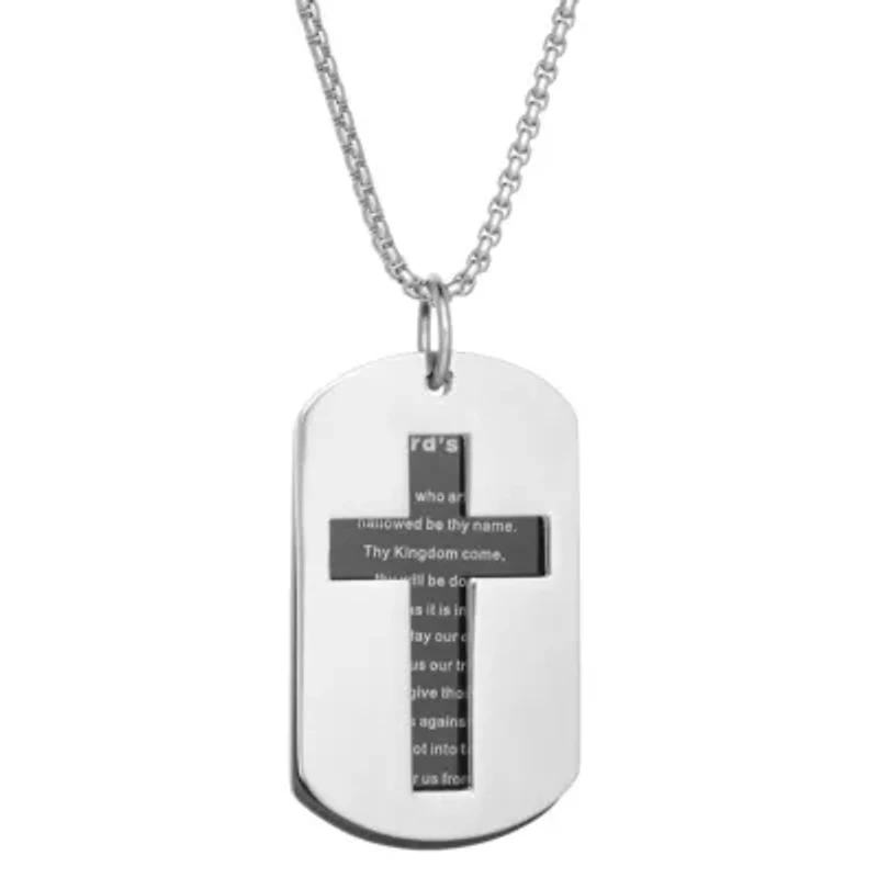 Stainless Steel Lord's Prayer Dog Tag Pendant with Black Ion Plating
