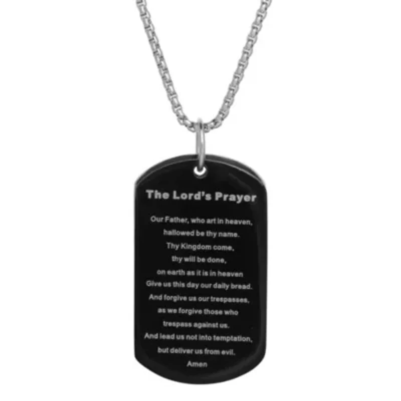 Stainless Steel Lord's Prayer Dog Tag Pendant with Black Ion Plating