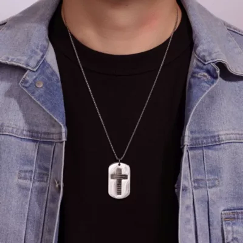 Stainless Steel Lord's Prayer Dog Tag Pendant with Black Ion Plating