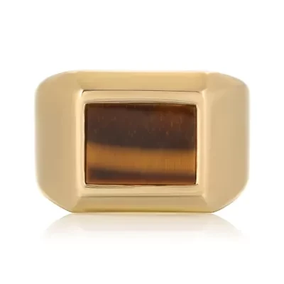 Goldtone Ion Plated Stainless Steel Tiger Eye Ring