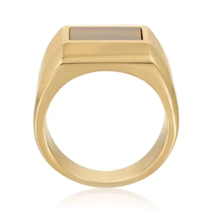 Goldtone Ion Plated Stainless Steel Tiger Eye Ring