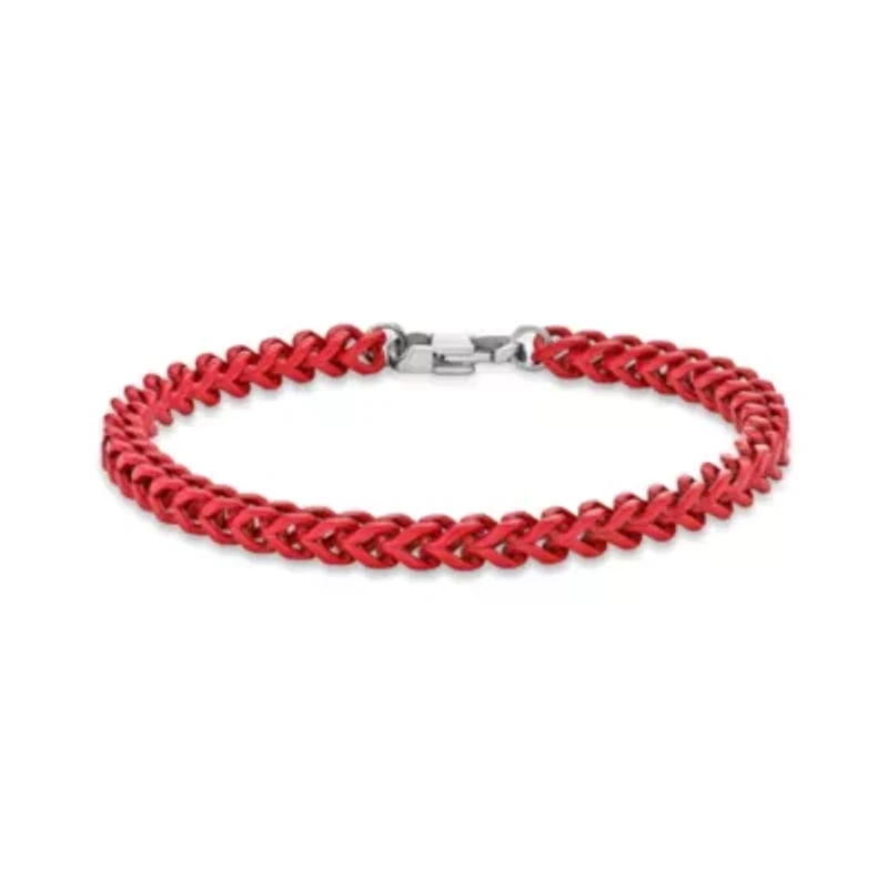 Stainless Steel Red Acrylic Franco Chain Bracelet
