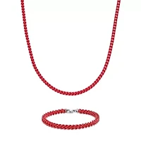 Red Acrylic Coated Stainless Steel Foxtail Chain Necklace & Bracelet Set