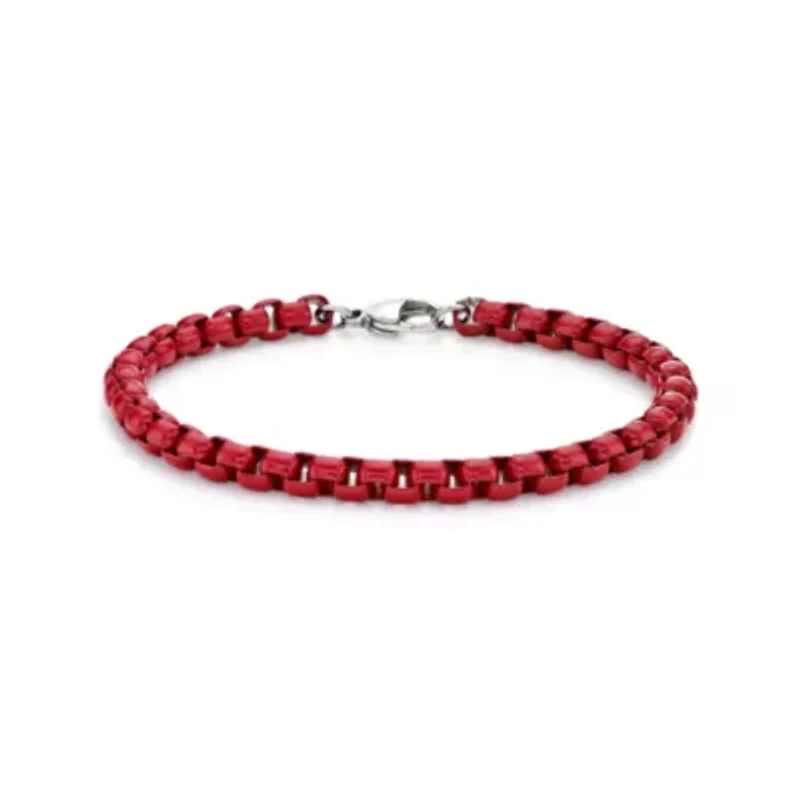 Stainless Steel Red Acrylic Box Chain Bracelet