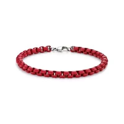 Stainless Steel Red Acrylic Box Chain Bracelet