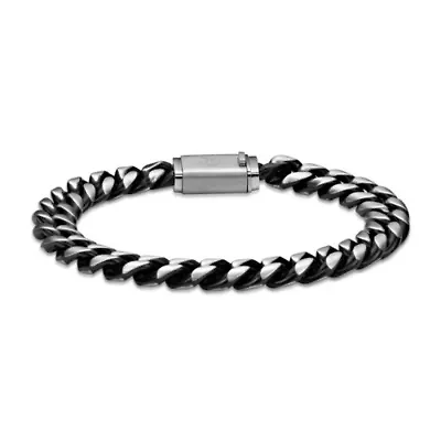 Black Ion Plated Stainless Steel Curb Bracelet with Fancy Push Lock