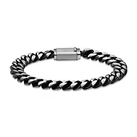 Black Ion Plated Stainless Steel Curb Bracelet with Fancy Push Lock