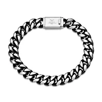 Black Ion Plated Stainless Steel Curb Bracelet with Fancy Push Lock