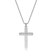 Stainless Steel Cross Pendant with Black Diamond Accent and Black Ion Plating