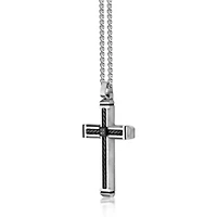 Stainless Steel Cross Pendant with Black Diamond Accent and Black Ion Plating