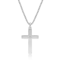 Stainless Steel Cross Pendant with Blue Diamond Accent and Black Ion Plating