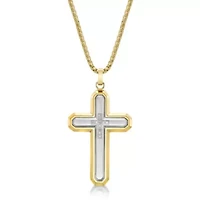 Stainless Steel Cross Pendant with Diamond Accent and Goldtone Ion Plating